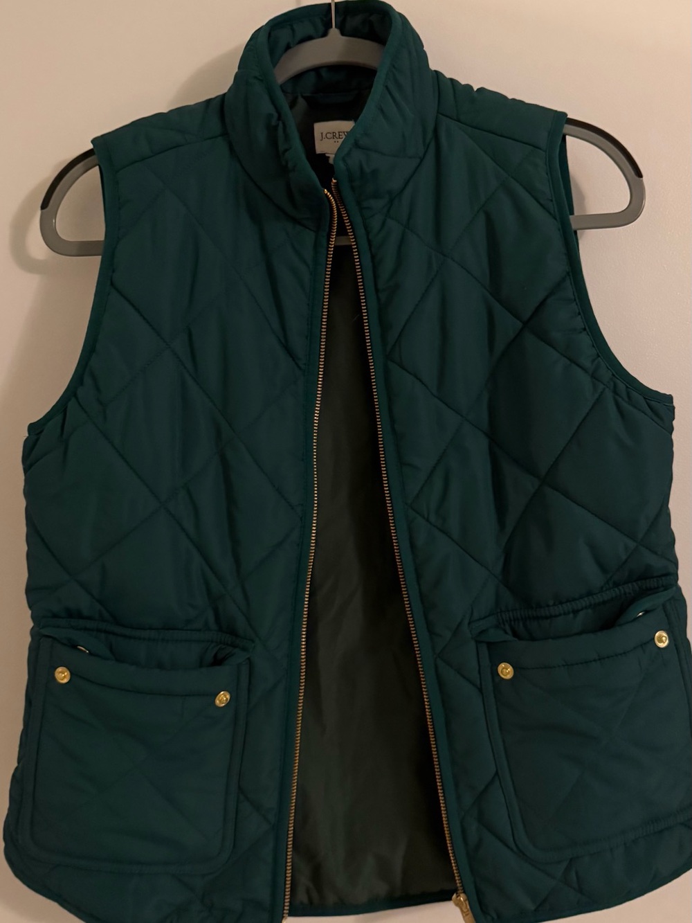 J. Crew Quilted Deep Teal Puffer Vest with Gold Hardware